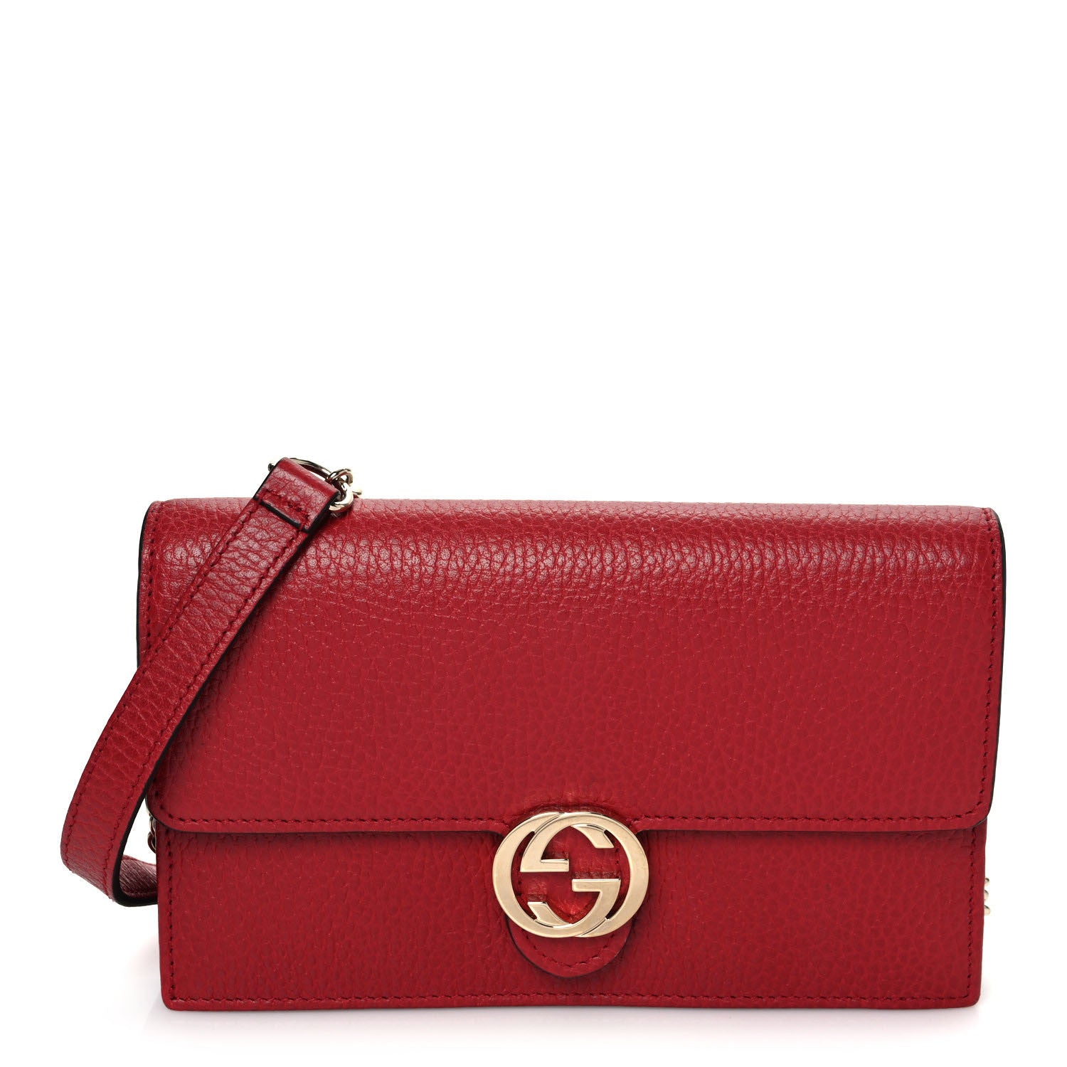 Gucci Dollar Calfskin Interlocking G Chain Wallet Red 1 of 9