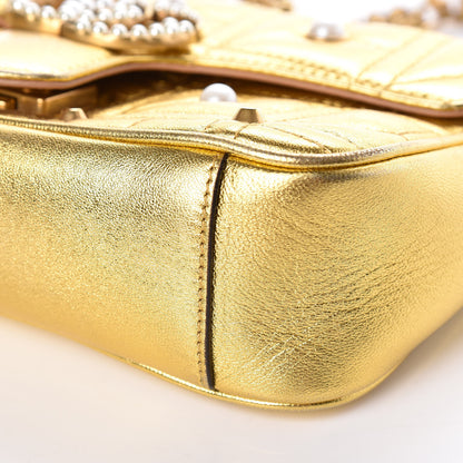 Gucci Metallic Calfskin Matelasse Studded Mini Pearly GG Marmont Shoulder Bag Gold 10 of 11