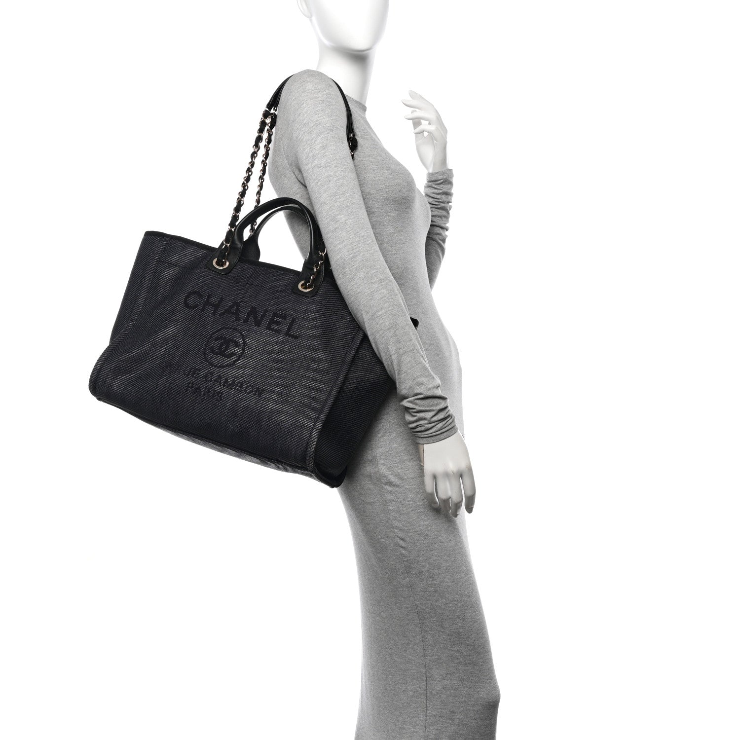 Chanel Mixed Fibers Calfskin Striped Medium Deauville Tote Black Black 2 of 12