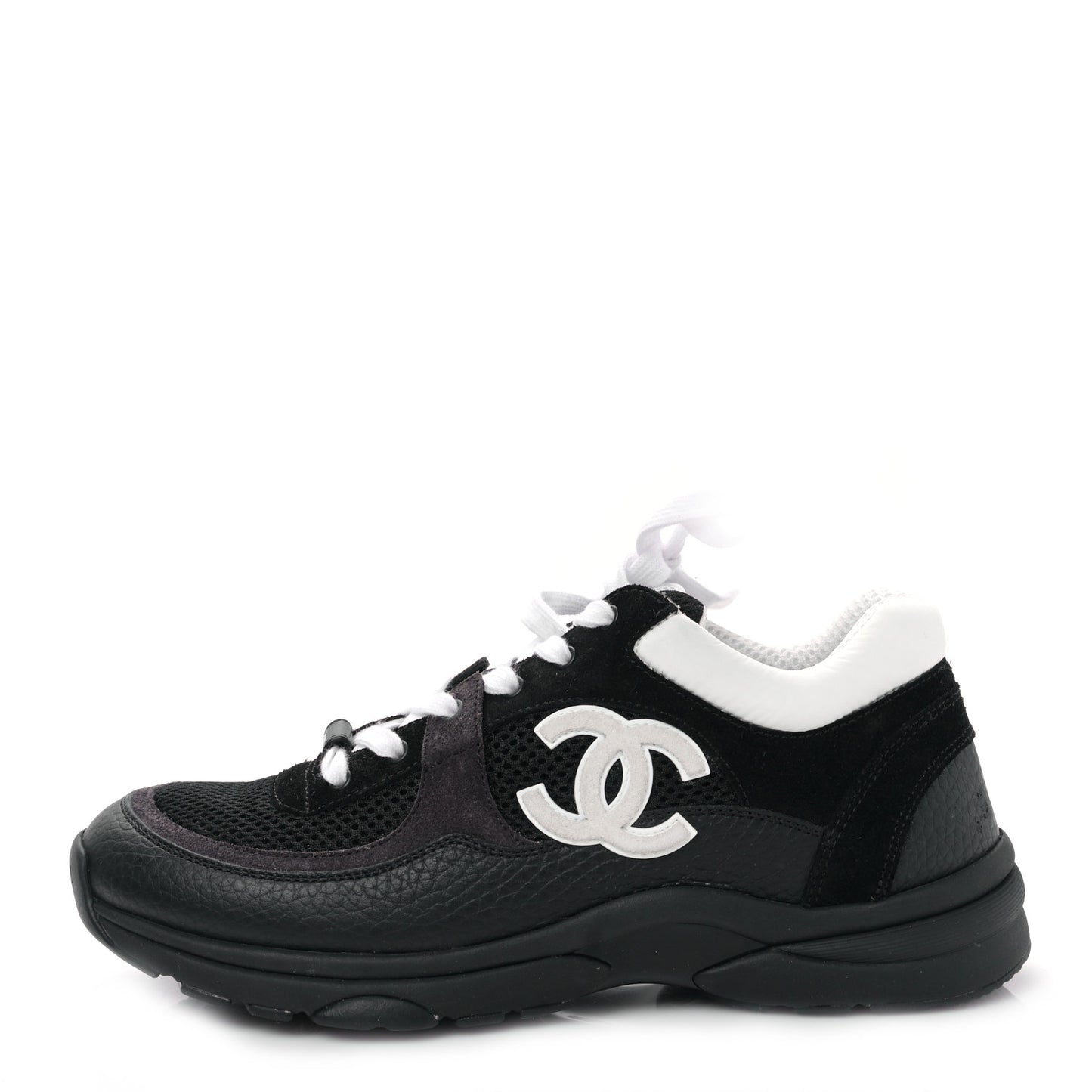 Mesh Suede Grained Calfskin Womens CC Sneakers 38.5 Black White