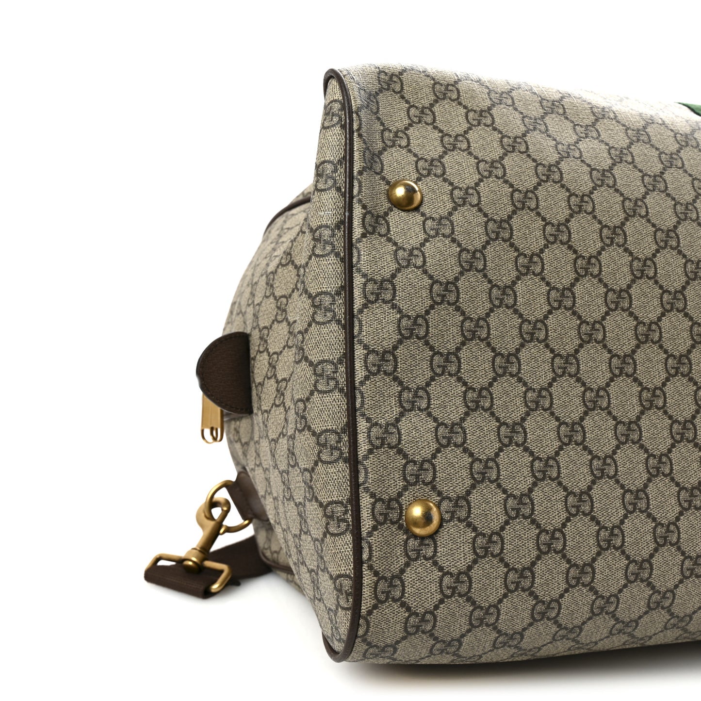 GG Supreme Monogram Textured Dollar Calfskin Web Medium Ophidia Carry-On Duffle Bag Beige Ebony New Acero
