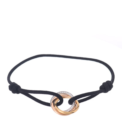 Cartier 18K White Yellow Pink Gold Diamond Trinity Cord Bracelet Black 1 of 4