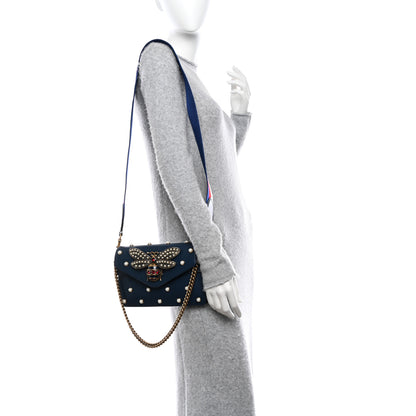 Gucci Nappa Pearl Studded Mini Queen Margaret Broadway Shoulder Bag Blue Agata 3 of 10