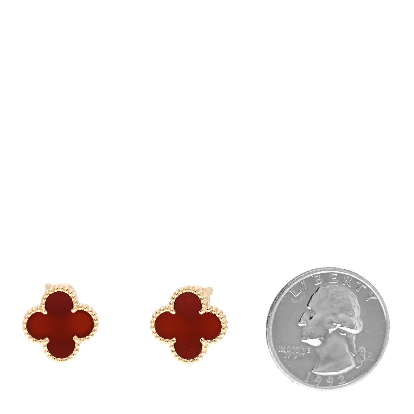 18K Yellow Gold Carnelian Vintage Alhambra Earrings