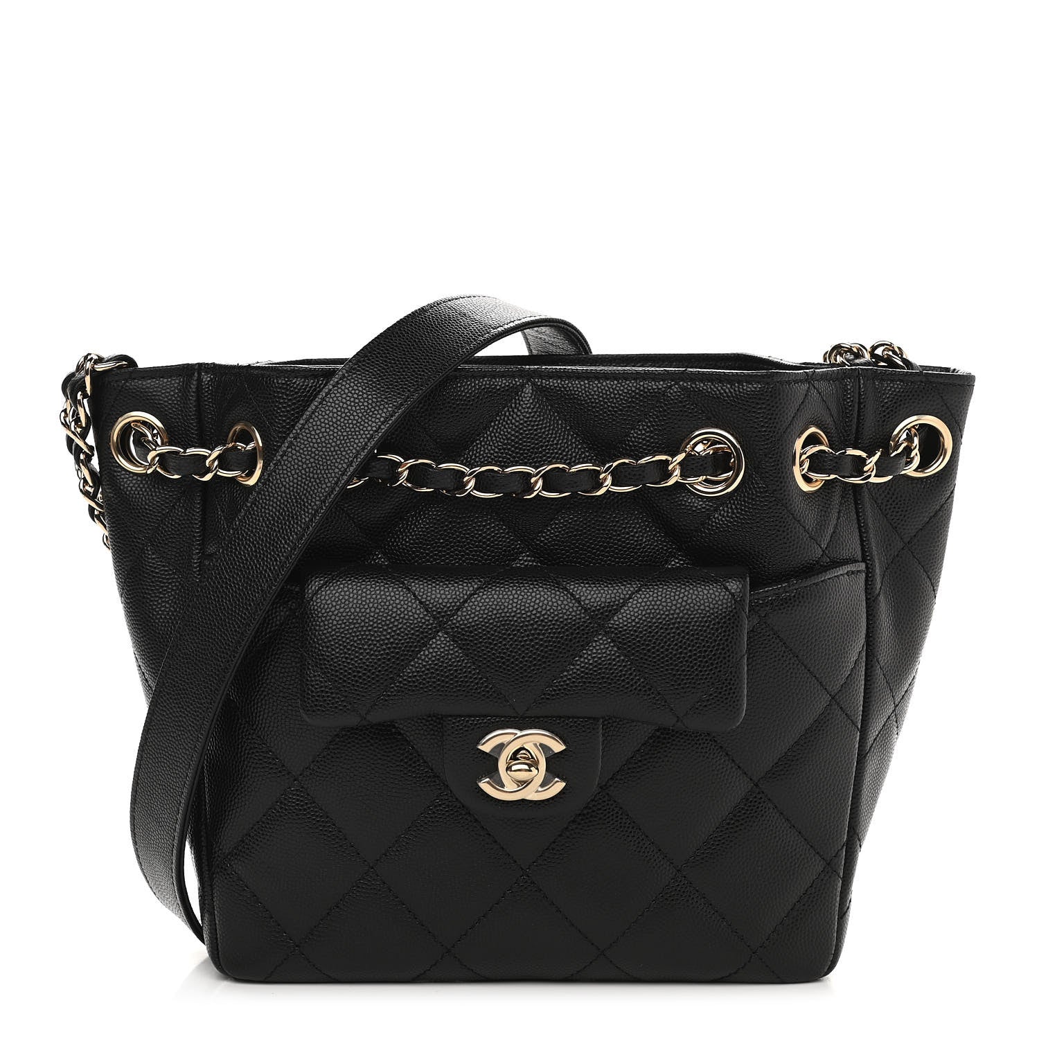 Chanel Caviar Quilted Flap Bucket Bag Black 1 of 9