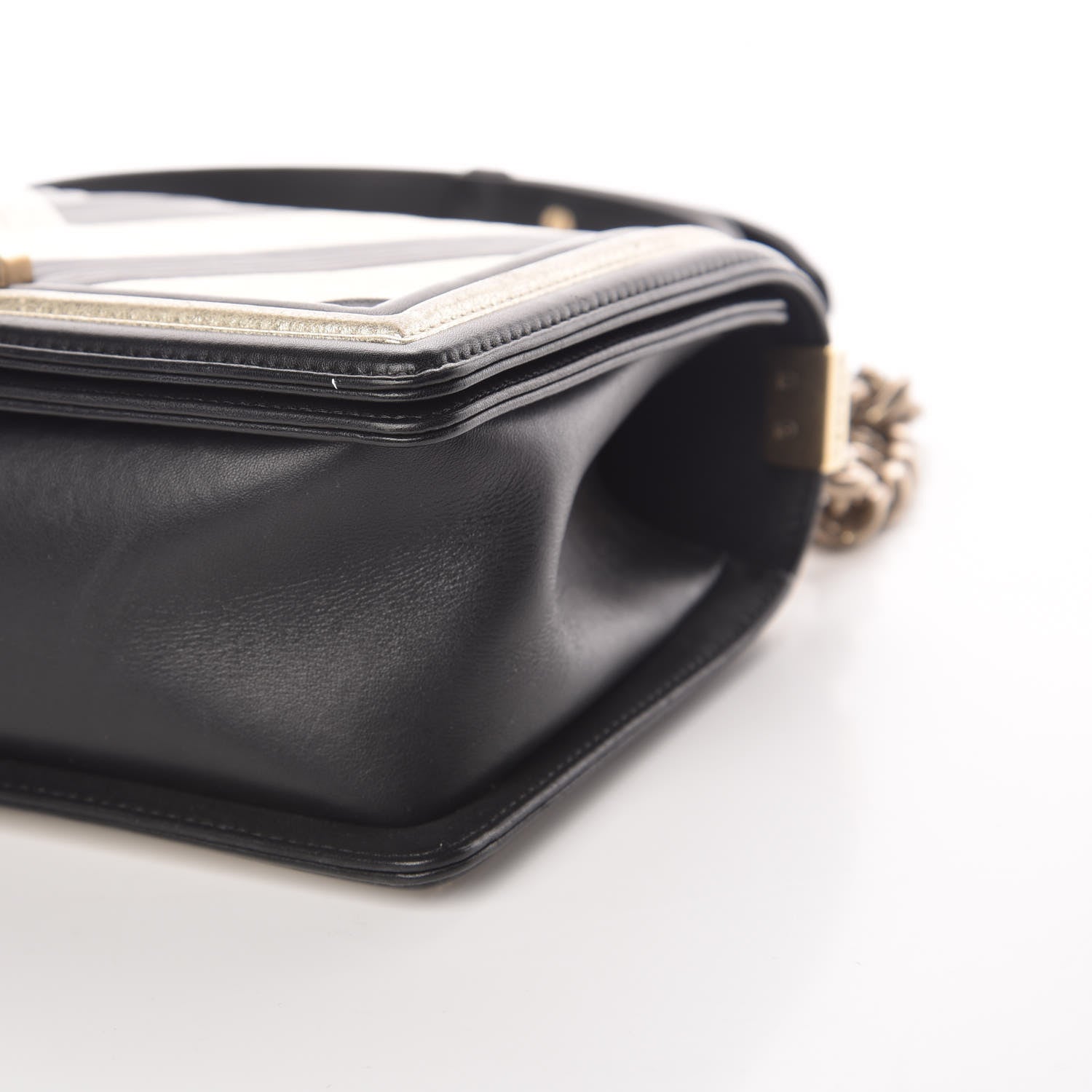 Chanel Metallic Calfskin Pleated Medium Boy In Rome Flap Black Gold 13 of 14