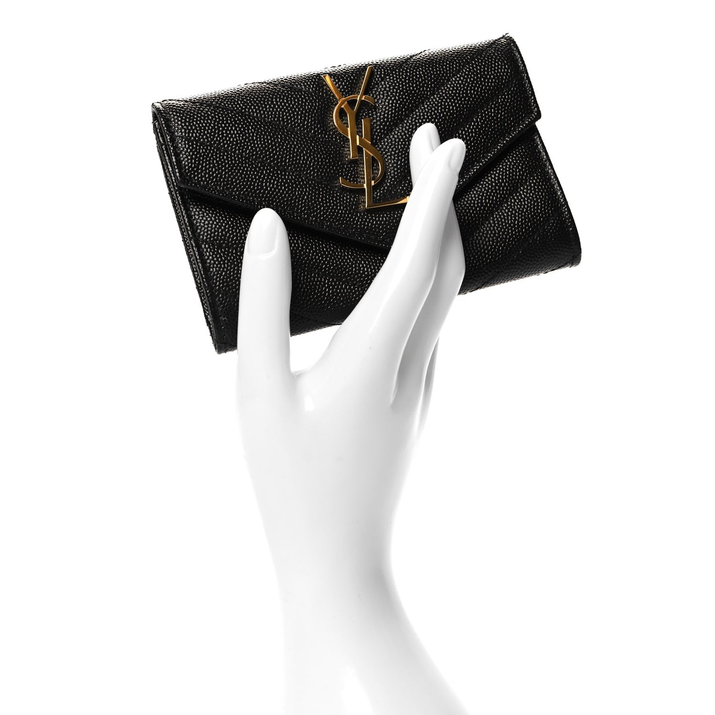Grain De Poudre Matelasse Chevron Small Monogram Envelope Wallet Black