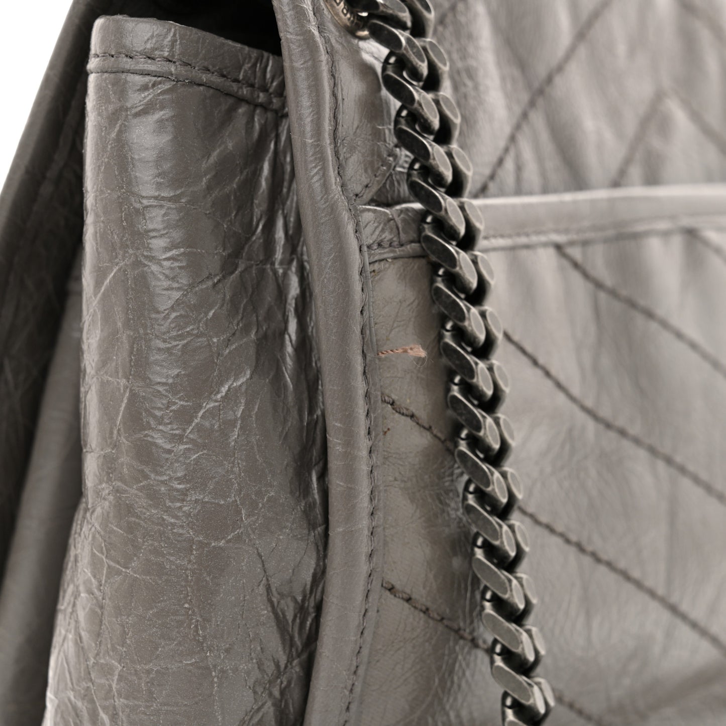 Crinkled Calfskin Matelasse Monogram Medium Niki Chain Satchel Fog