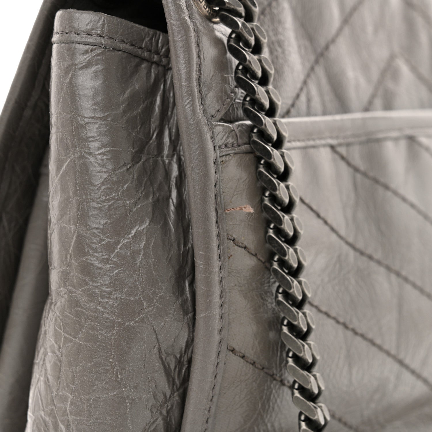 Saint Laurent Crinkled Calfskin Matelasse Monogram Medium Niki Chain Satchel Fog 12 of 12
