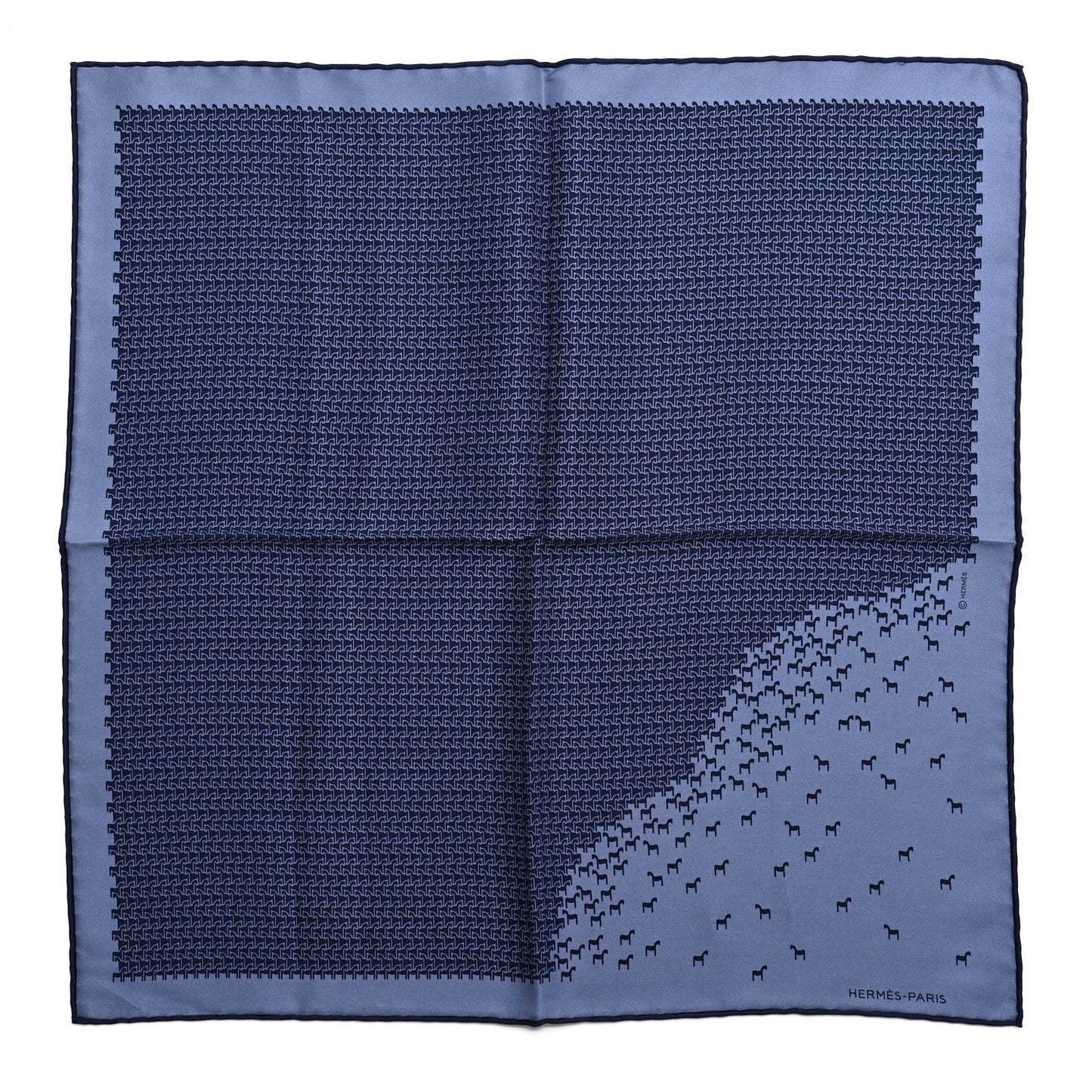 Silk Jigsaw Horse Pocket Square Scarf 45 Marine Bleu Moyen Ciel