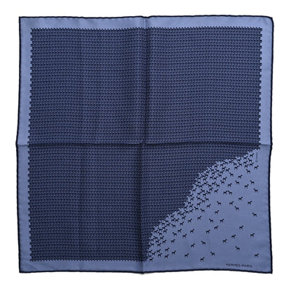 Hermes Silk Jigsaw Horse Pocket Square Scarf 45 Marine Bleu Moyen Ciel 1 of 4