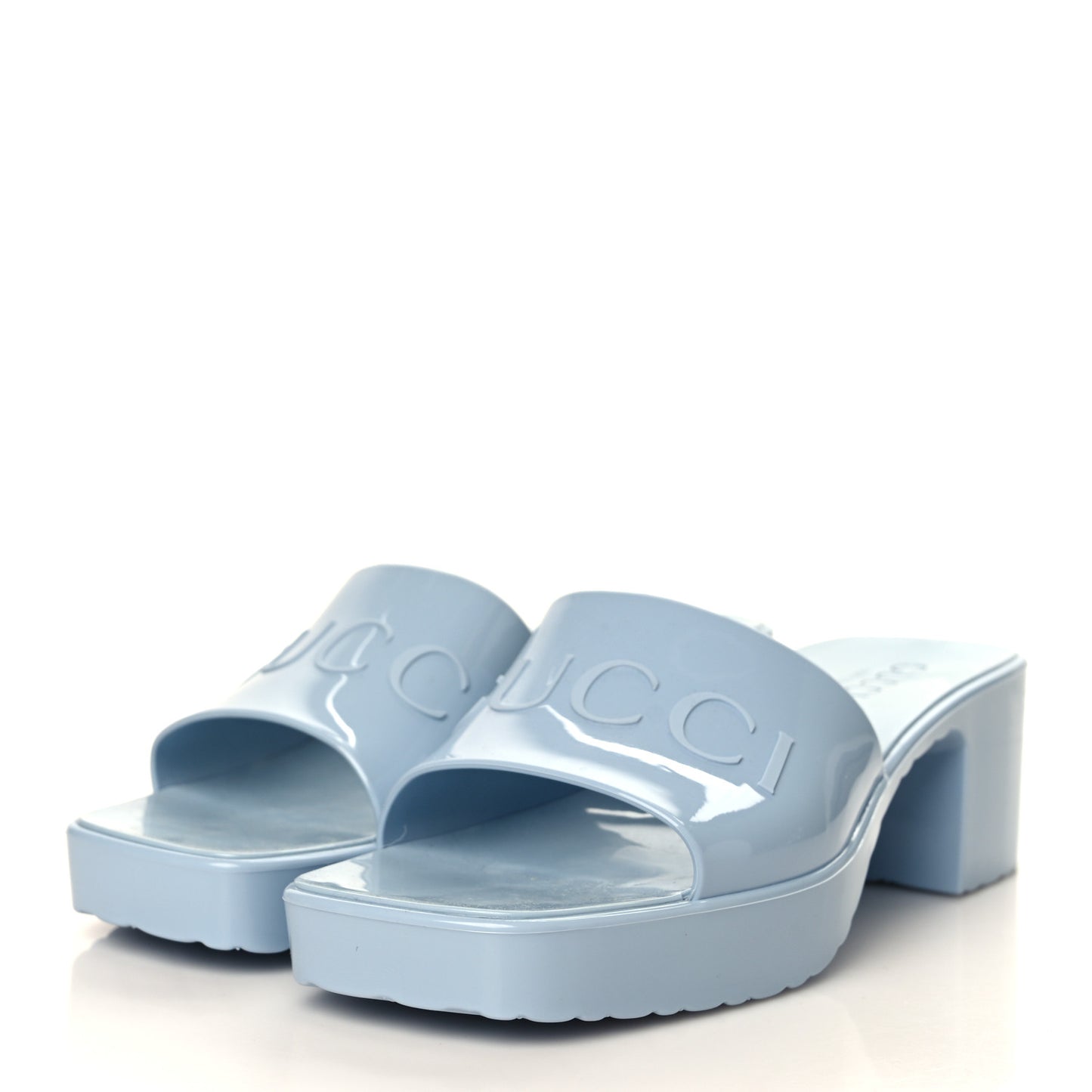 Rubber Gucci Logo Womens Platform 20/60mm Slide Sandals 36 Porcelain Light Blue