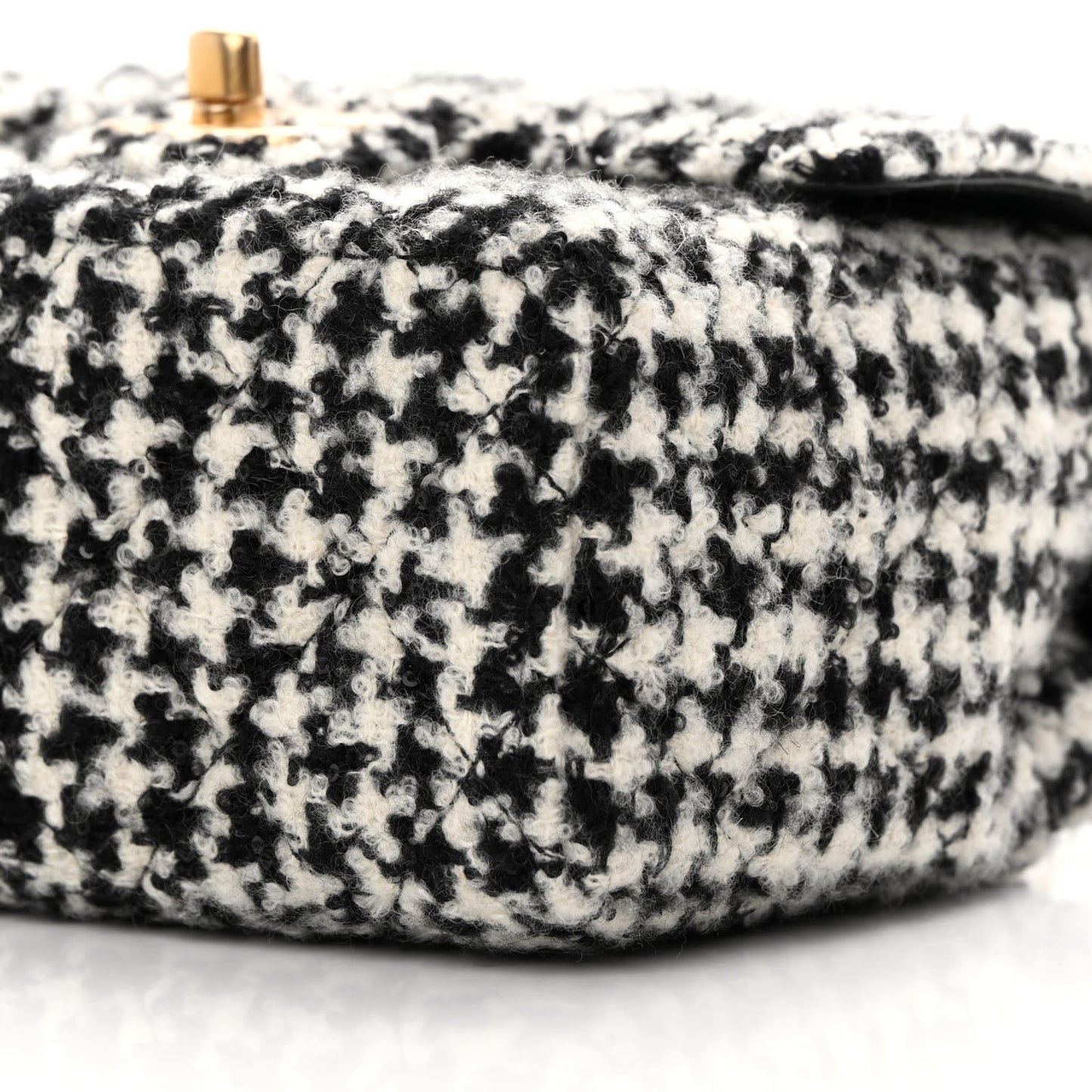 Tweed Houndstooth Quilted Mini Square Flap White Black