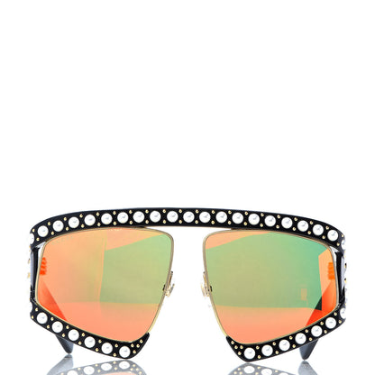 Gucci Acetate Pearl Rectangular Frame Sunglasses GG0234S Black Orange 2 of 7