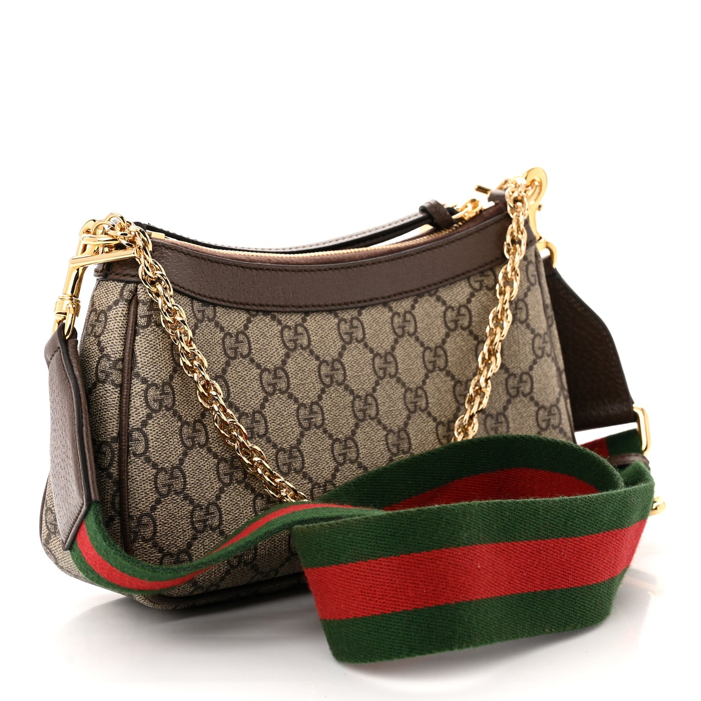 GG Supreme Monogram Textured Dollar Calfskin Web Small Ophidia GG Handbag Beige Ebony New Acero