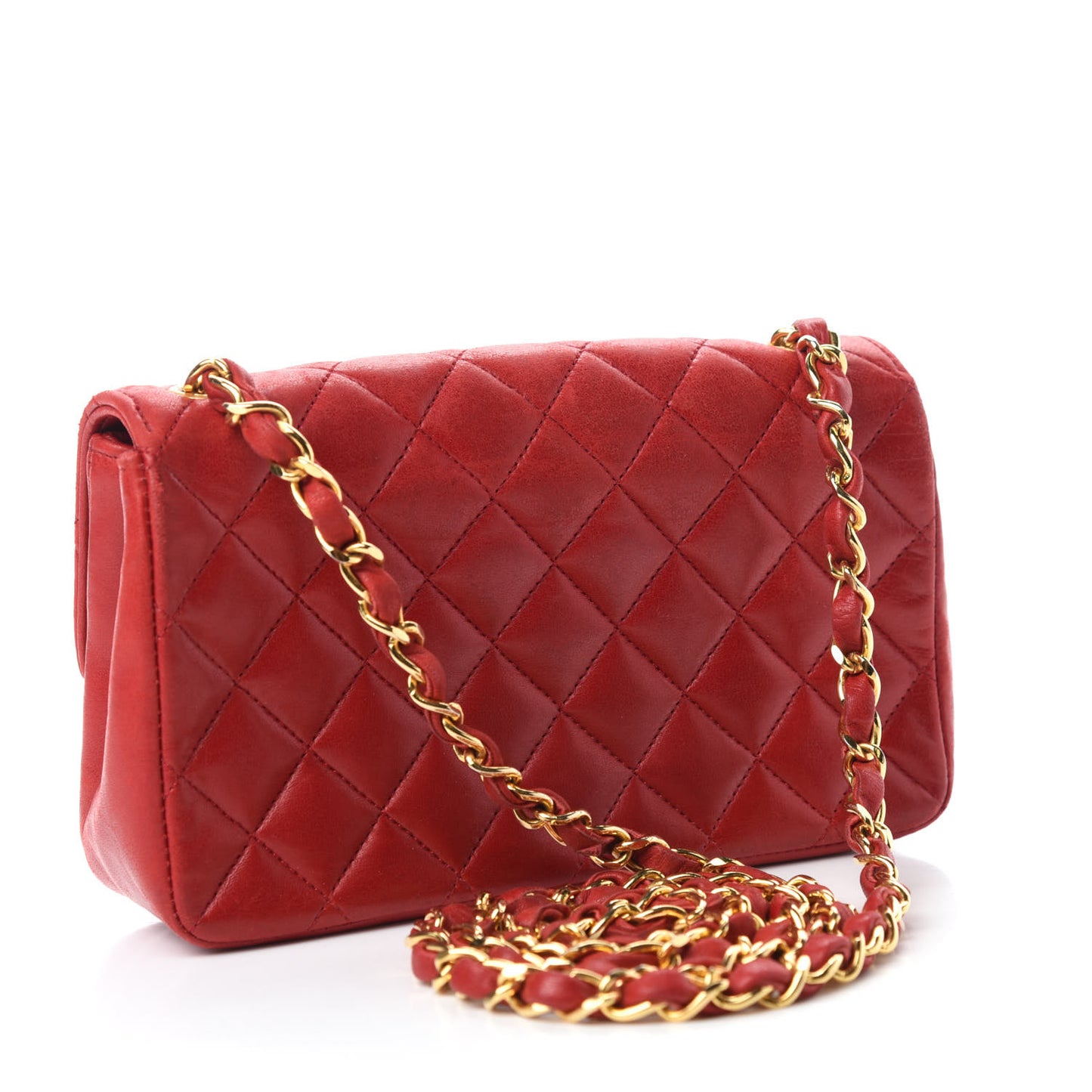 Lambskin Quilted Mini Rectangular Flap Red