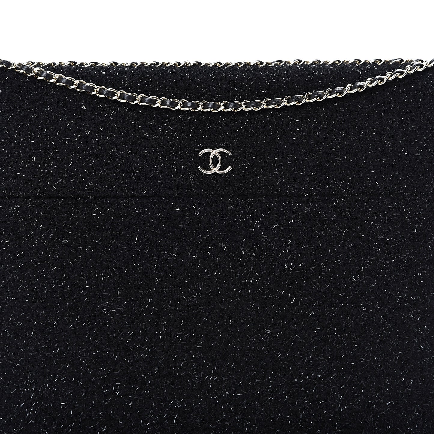Tweed Chain Around Tablet Holder Crossbody Black