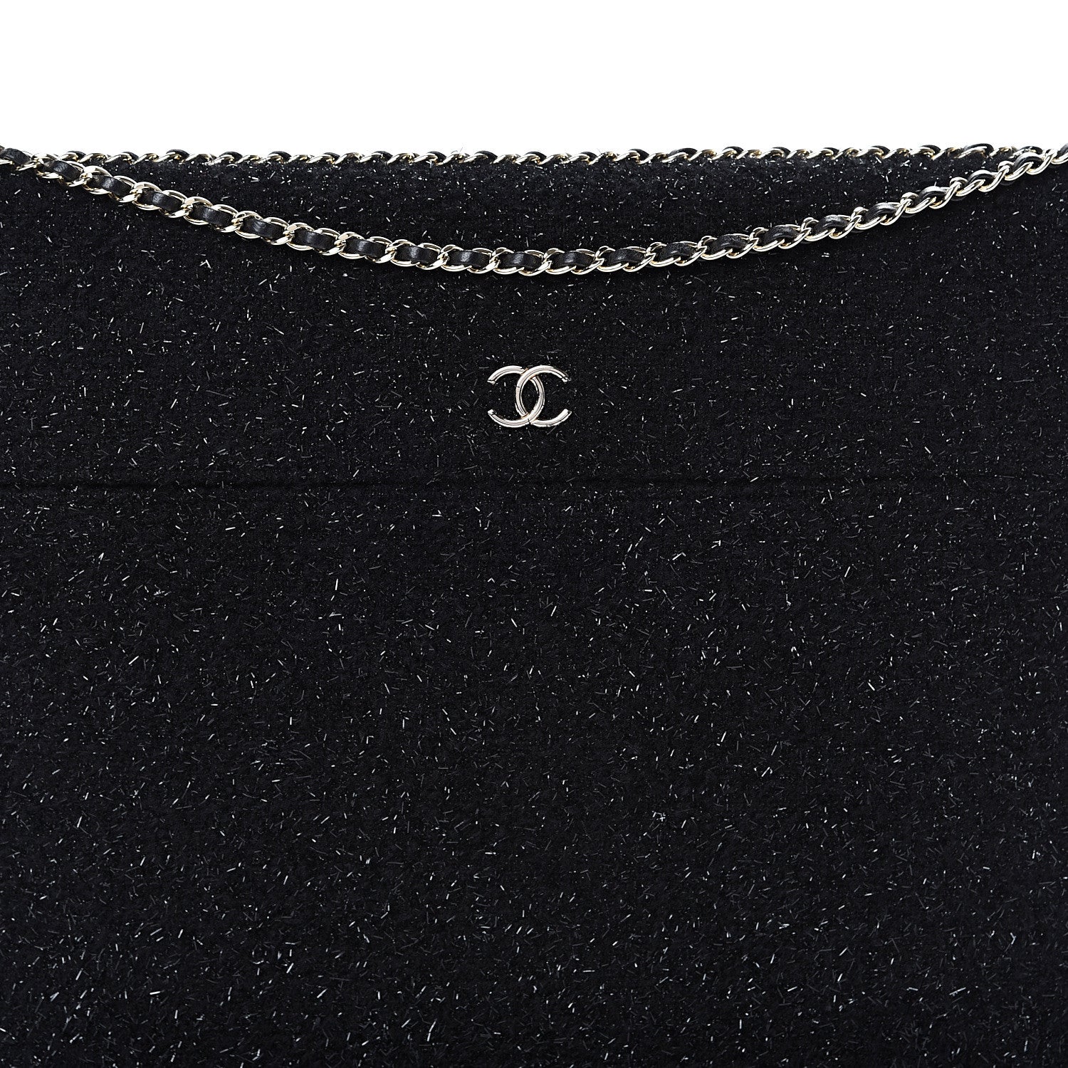 Chanel Tweed Chain Around Tablet Holder Crossbody Black 7 of 10