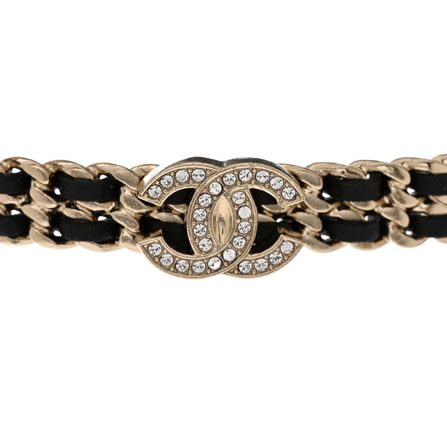 Metal Lambskin Crystal CC Choker Necklace Black Gold