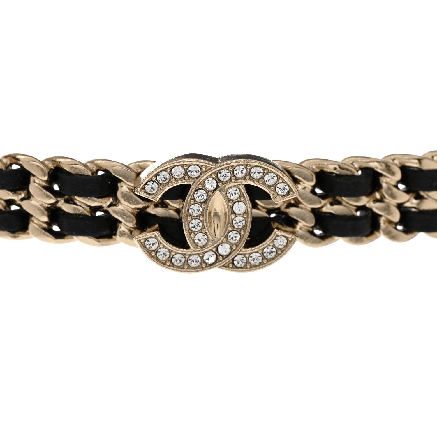 Chanel Metal Lambskin Crystal CC Choker Necklace Black Gold 4 of 6