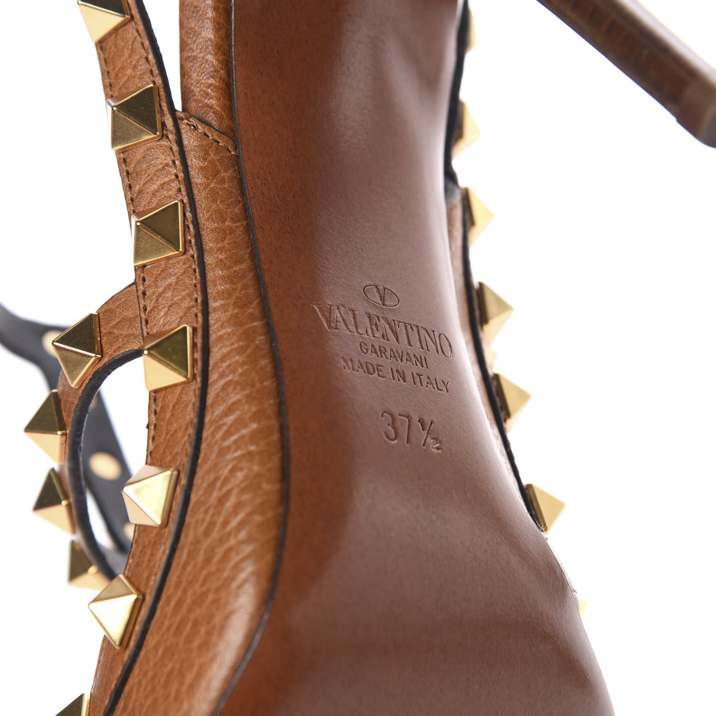 Pebbled Calfskin Rockstud Ankle Strap 100mm Pumps 37.5 Cuoio
