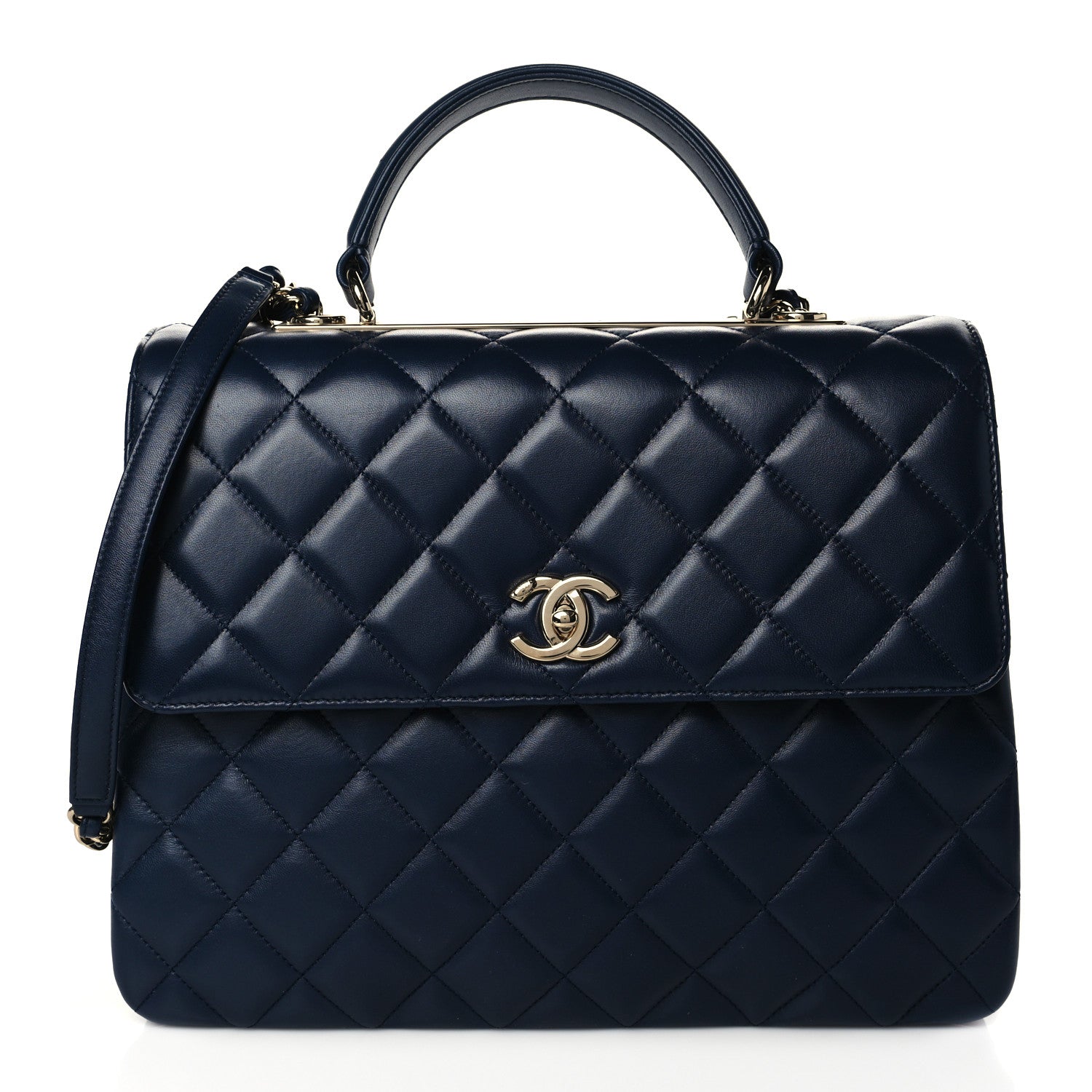 Chanel Lambskin Quilted Large Trendy CC Flap Dual Handle Bag Navy Blue 1 of 9