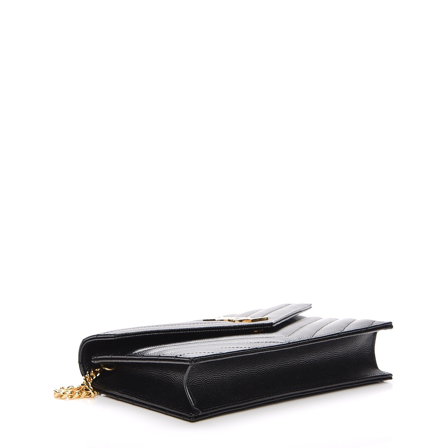 Saint Laurent Grain De Poudre Matelasse Chevron Monogram Envelope Chain Wallet Black 7 of 17