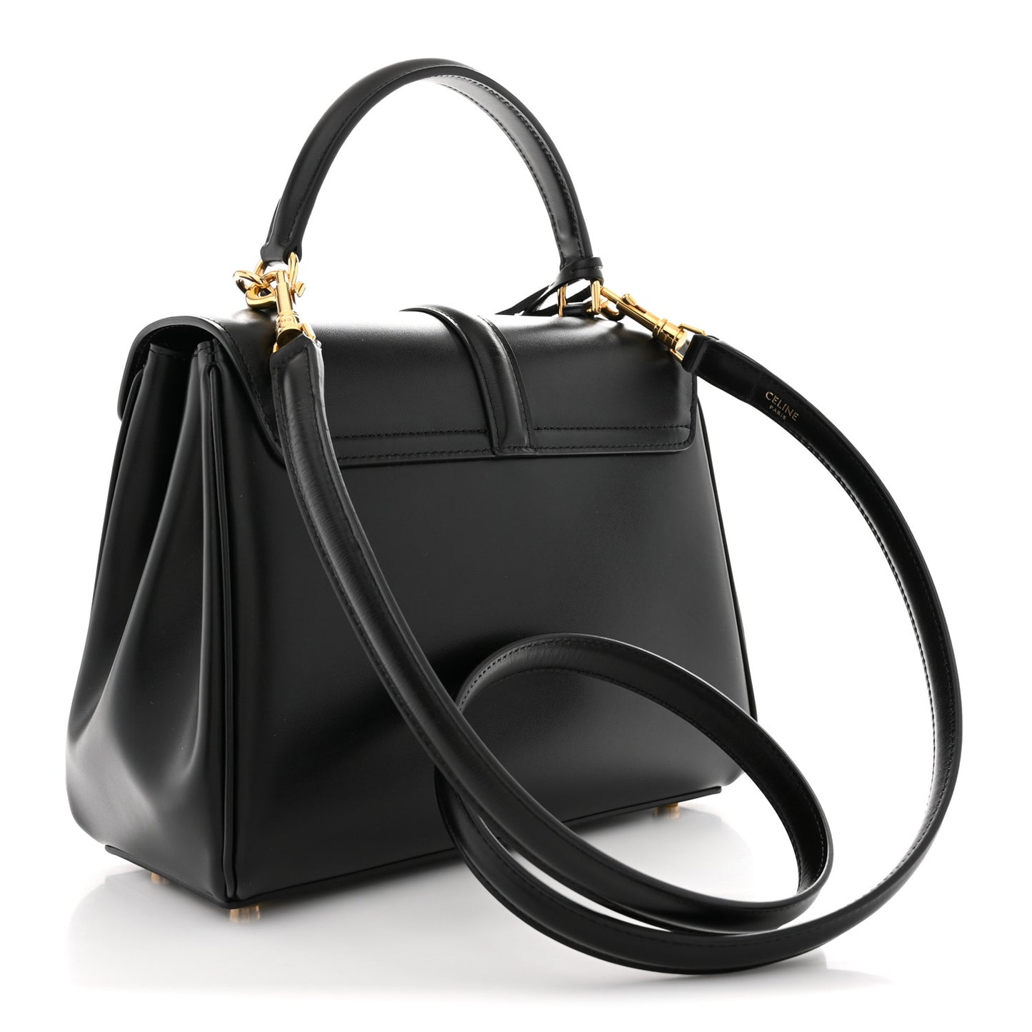Satinated Calfskin Small 16 Top Handle Bag Black