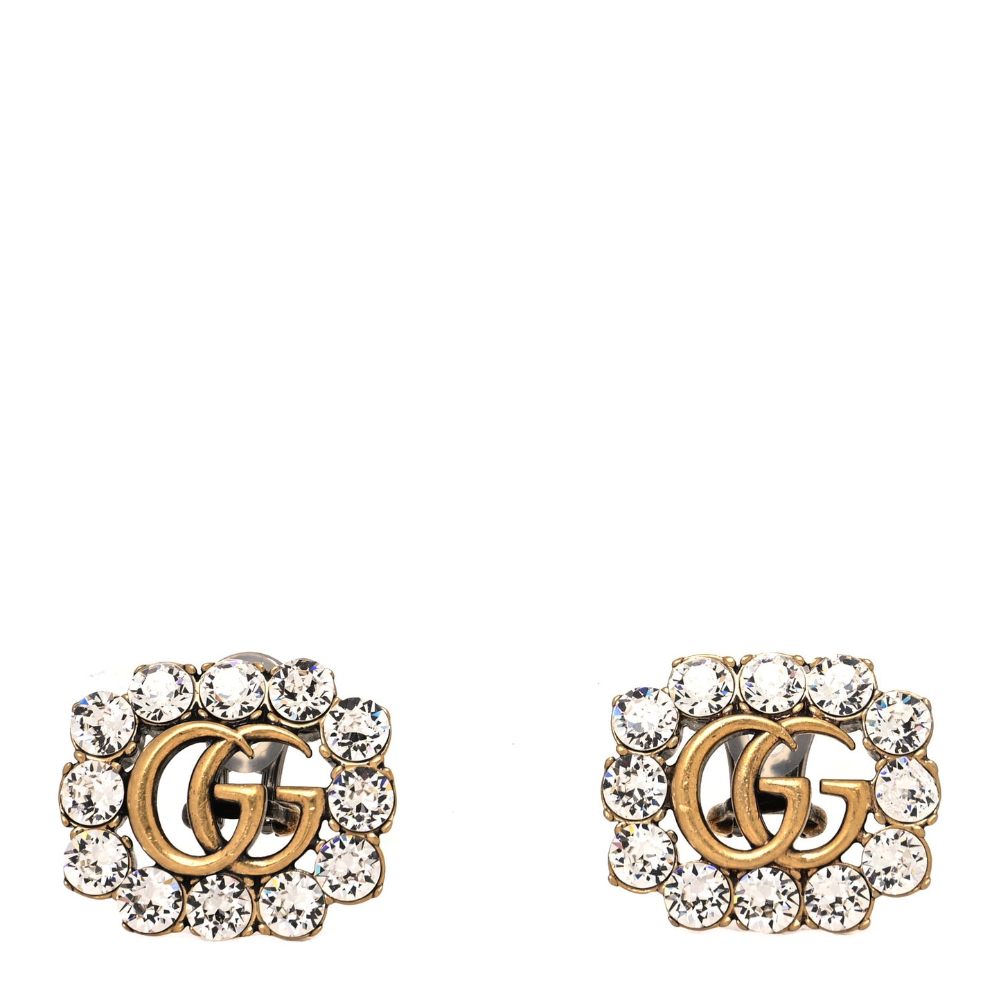 Metal Crystal Double G Clip On Earrings Aged Gold