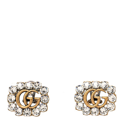 Gucci Metal Crystal Double G Clip On Earrings Aged Gold 1 of 4