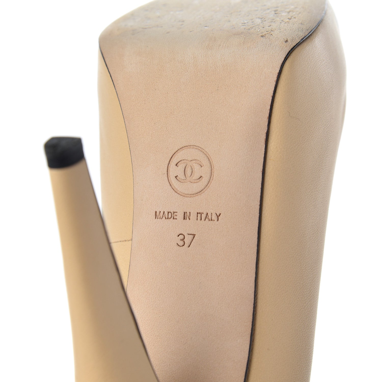Chanel Lambskin Cap Toe Pumps 37 Beige Black 7 of 20