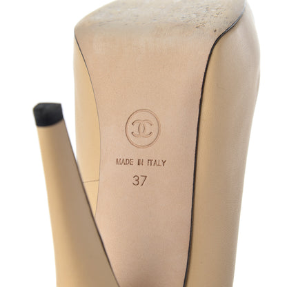 Chanel Lambskin Cap Toe Pumps 37 Beige Black 7 of 20