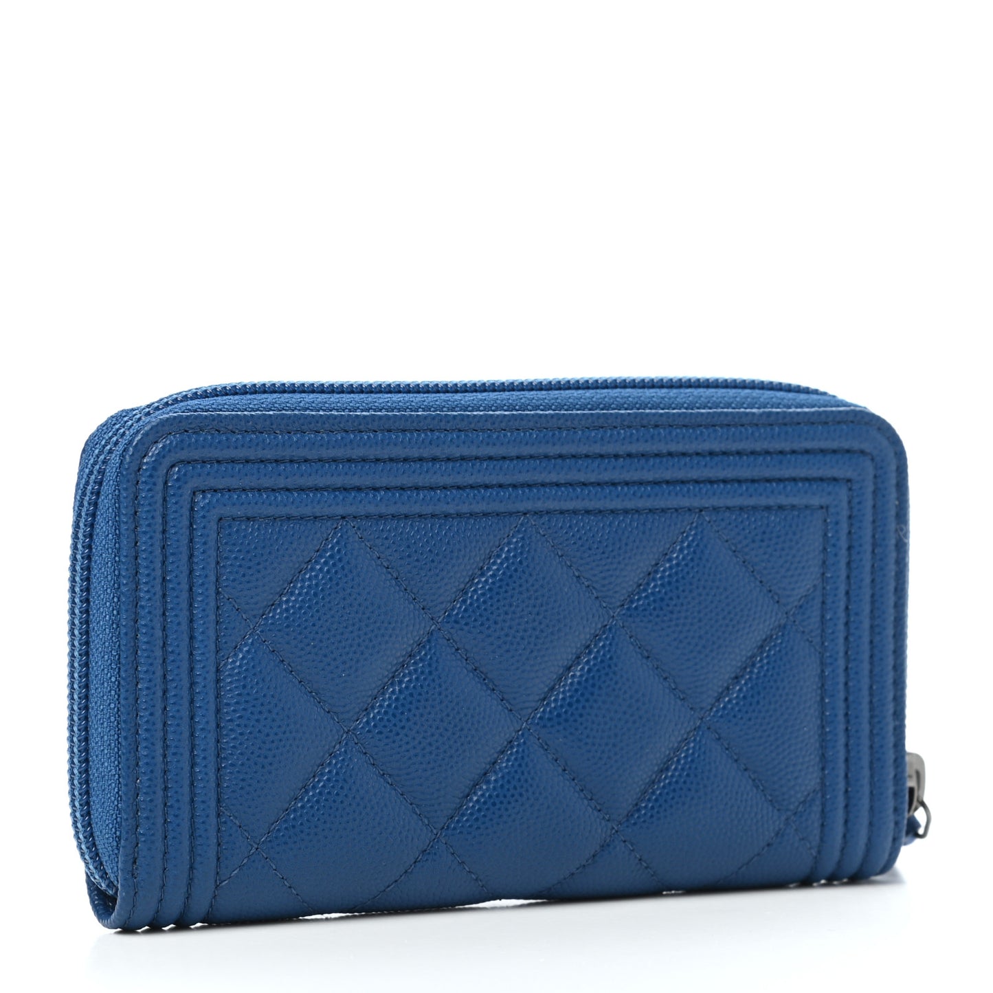 Caviar Quilted Boy Small Zip Around Wallet Blue