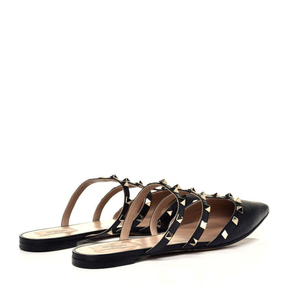 Valentino Garavani Pebbled Calfskin Rockstud Flat Cage Mules 40.5 Black 4 of 9