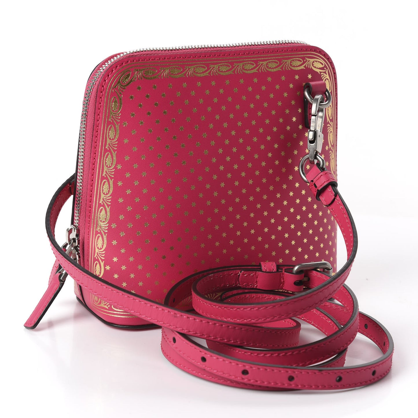 X SEGA Calfskin GUCCY Stars Mini Dome Shoulder Bag Violet Fuxia Gold
