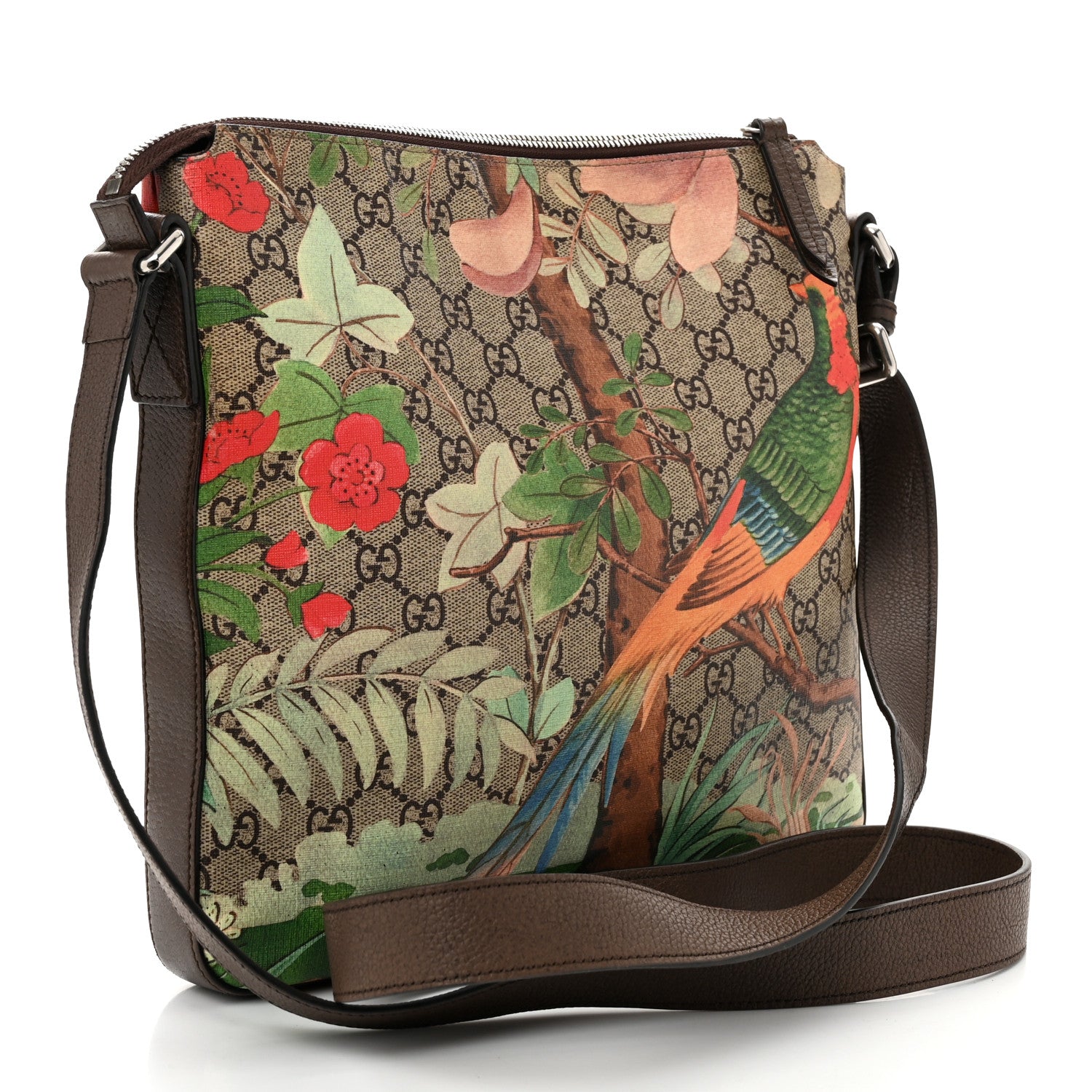 Gucci GG Supreme Monogram Tian Web Medium Flat Messenger Beige Multicolor New Acero 3 of 10