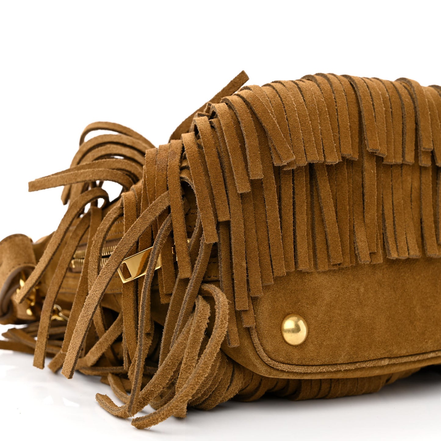 Suede Calfskin Small Emmanuelle Fringe Bucket Bag Light Ocre