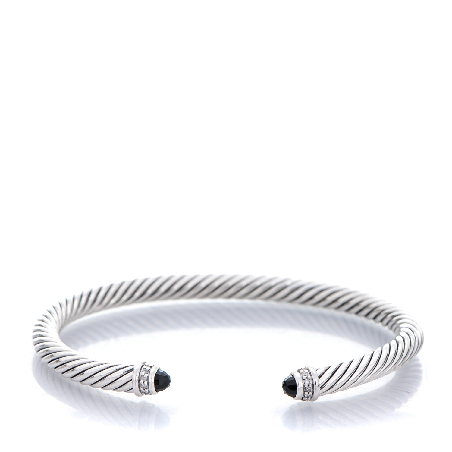 David Yurman Sterling Silver Diamond Pave Black Onyx 5mm Cable Classics Bracelet 1 of 5