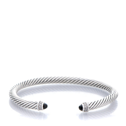 David Yurman Sterling Silver Diamond Pave Black Onyx 5mm Cable Classics Bracelet 1 of 5