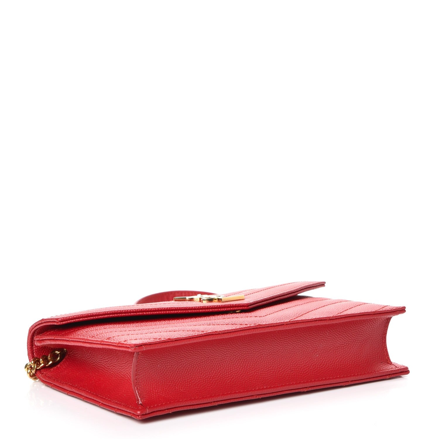 Saint Laurent Grain De Poudre Matelasse Chevron Monogram Envelope Chain Wallet New Red 4 of 9