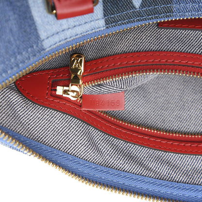 Louis Vuitton Denim Damier Monogram Patchwork Speedy Bandouliere 30 Blue Rouge 8 of 12