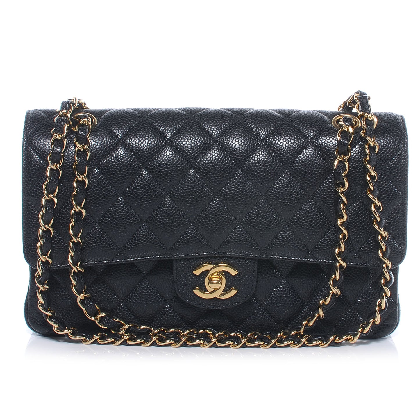 Caviar Quilted Medium Double Flap Black