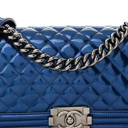 Chanel Metallic Patent Quilted Medium Boy Flap Blue 8 of 18