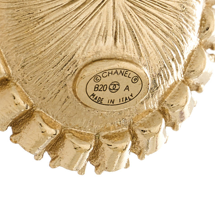 Crystal Enamel CC Round Earrings Light Gold White