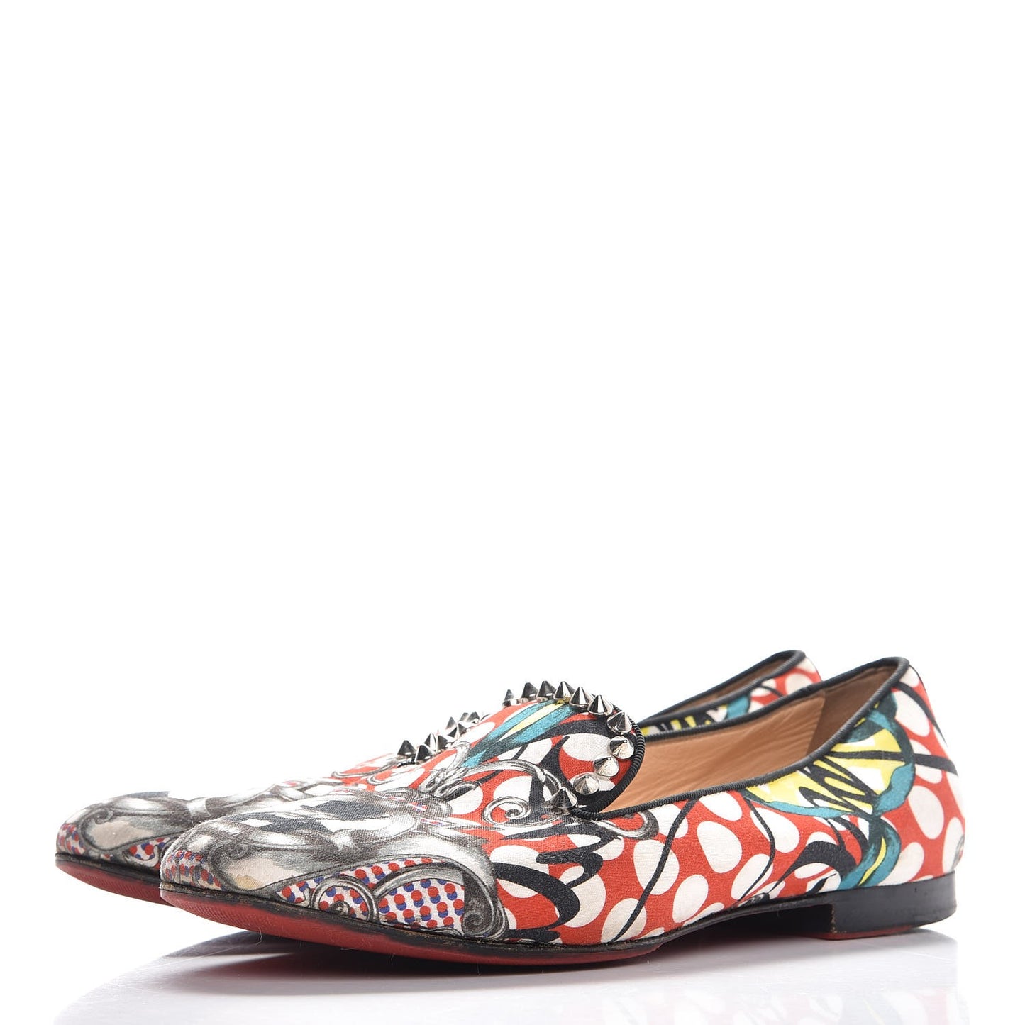 Fabric Sakouette Face Spikes Polka Dot Loafers 36.5 Multicolor Silver