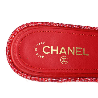 Chanel Tweed Lambskin CC Mules 40.5 Red White 7 of 11