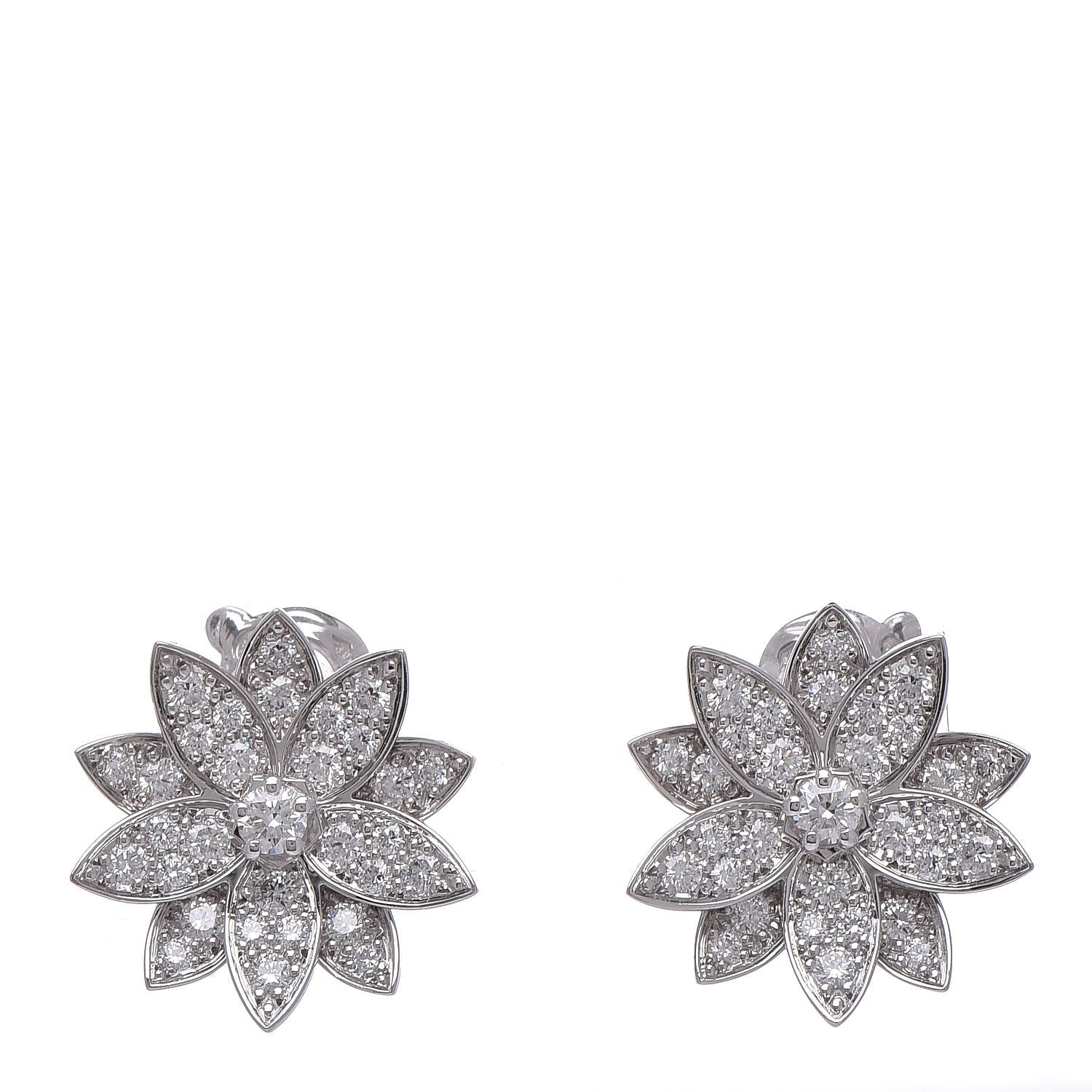 Van Cleef & Arpels 18K White Gold Diamond Small Lotus Earrings 1 of 6