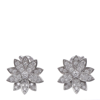 Van Cleef & Arpels 18K White Gold Diamond Small Lotus Earrings 1 of 6