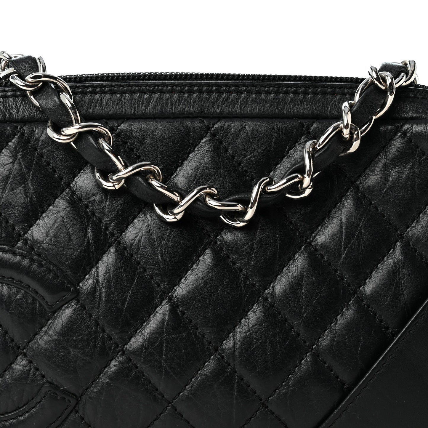Aged Calfskin Quilted Cotton Club Pochette Black