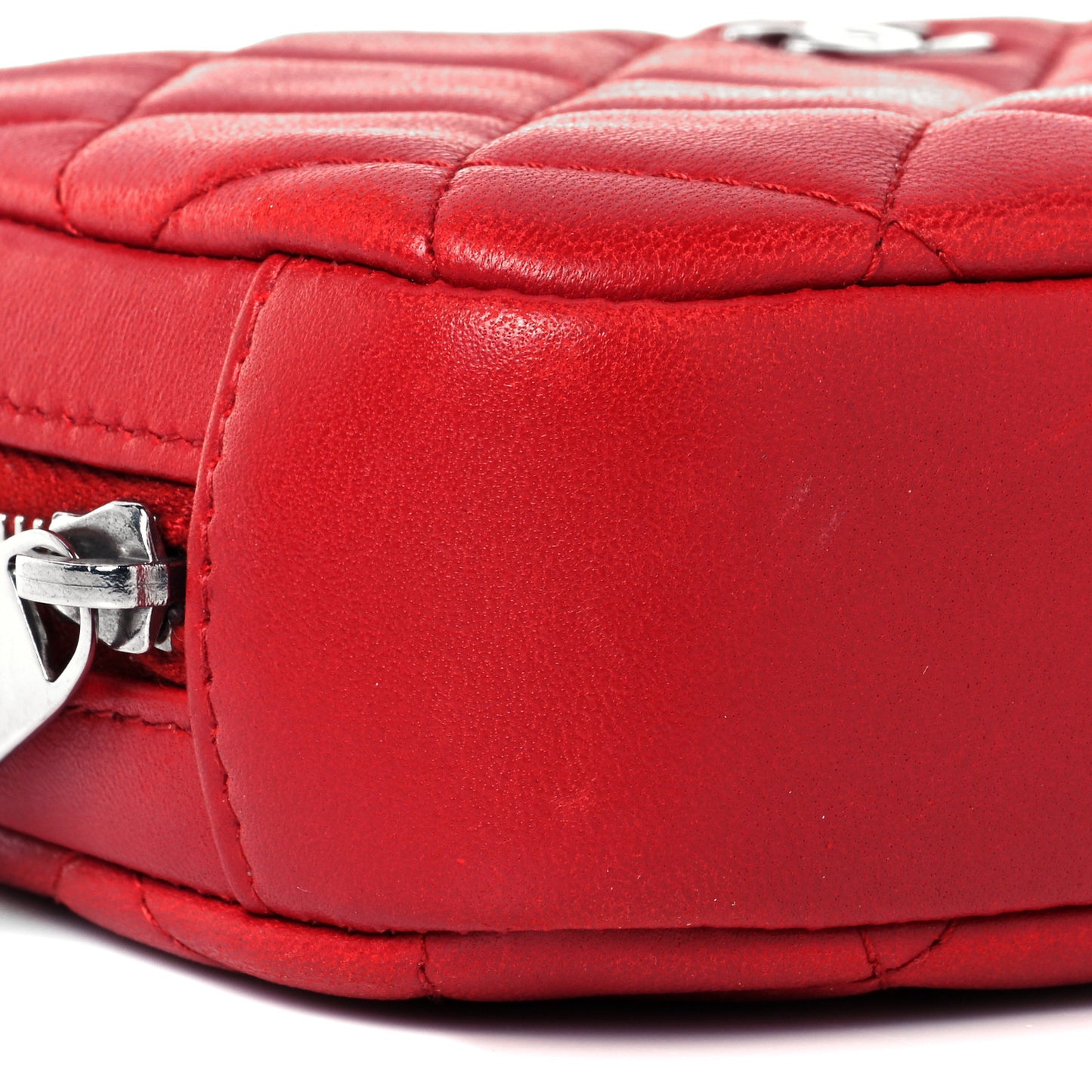 Lambskin Quilted Small Curvy Pouch Cosmetic Case Red